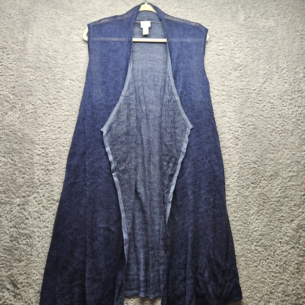 Chico's Blue Duster Sleeveless Cardigan Size 1 Medium Open Front Flowy